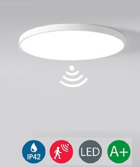 8.5inch 230mm 12W IP42 Ultra Slim Round LED Flush Mount Panel Light Fixture with Built-in Radar Motion Sensor AM-US230XD12